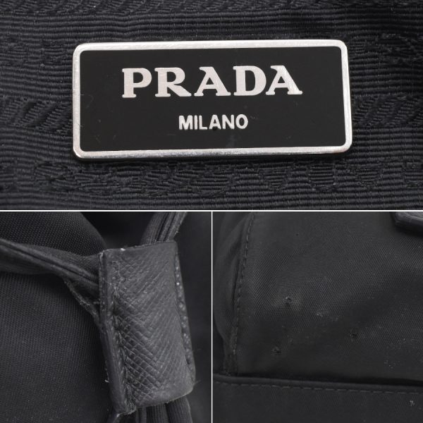 5000105884102998 9 Prada Rucksack Backpack Triangle Plate Triangle Logo Nylon Saffiano Leather Black