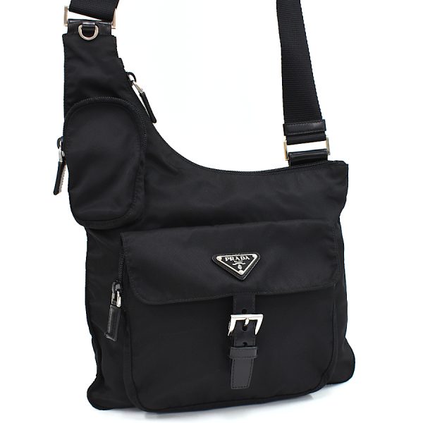 5000105884103007 1 Prada Shoulder Bag Body Bag Triangular Plate Triangle Logo Nylon Leather Black