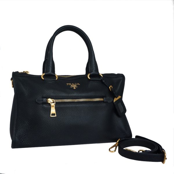 5000105884103042 1 Prada 2way Tote Shoulder Bag Leather Black Gold Hardware