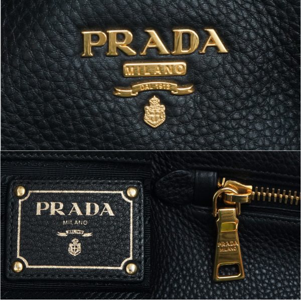 5000105884103042 9 Prada 2way Tote Shoulder Bag Leather Black Gold Hardware