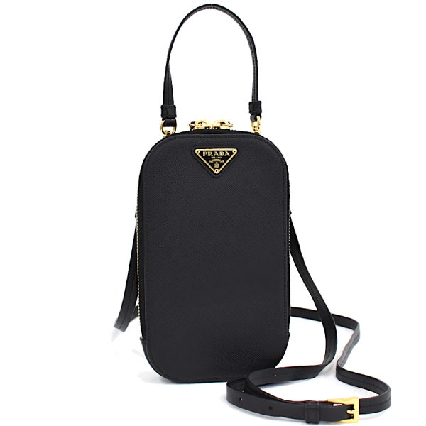 5000111884100016 1 Prada 2way Shoulder Mini Bag Saffiano Leather Nero Black Gold Hardware Triangle Logo