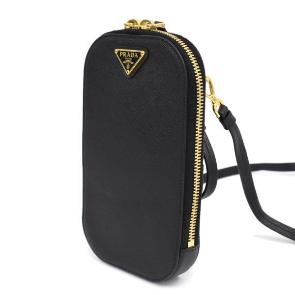 5000111884100016 2 Prada 2way Shoulder Mini Bag Saffiano Leather Nero Black Gold Hardware Triangle Logo