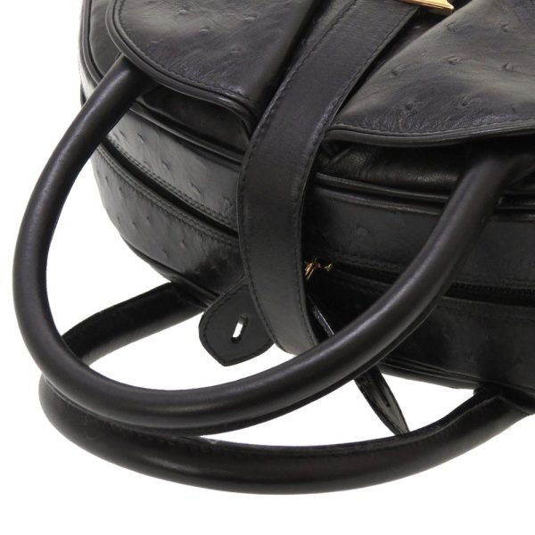 5c0004lab5 5 Christian Dior Double Saddle Ostrich Black Gold Hardware Boston Bag Black