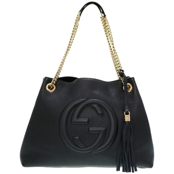 5j0104iie6 1 Gucci Soho Chain Interlocking GG Tote Bag Leather Black
