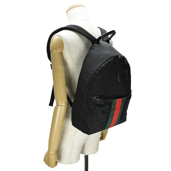 6 GUCCI Backpack Logo Sherry Line Rucksack Nylon Black Daypack