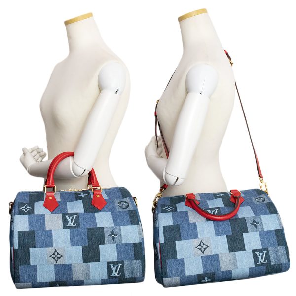 7 Louis Vuitton Speedy Bandouliere 30 Mini Crossbody Denim Blue Red