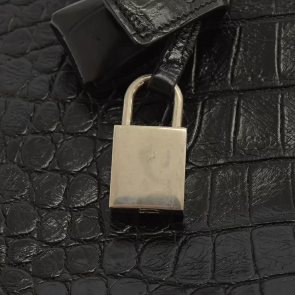 7 Saint Laurent Paris Museum Crocodile Embossed Briefcase Leather Black