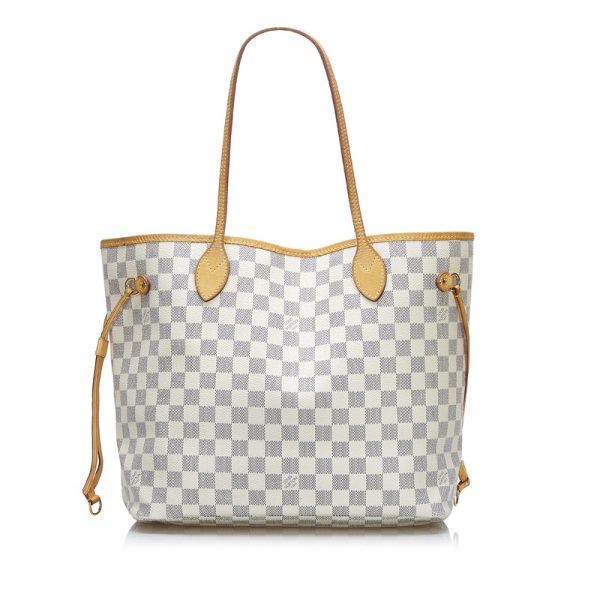 71ne2b6mrgh7azci 1 Louis Vuitton Damier Azur Neverfull MM Tote Bag Shoulder White PVC Leather