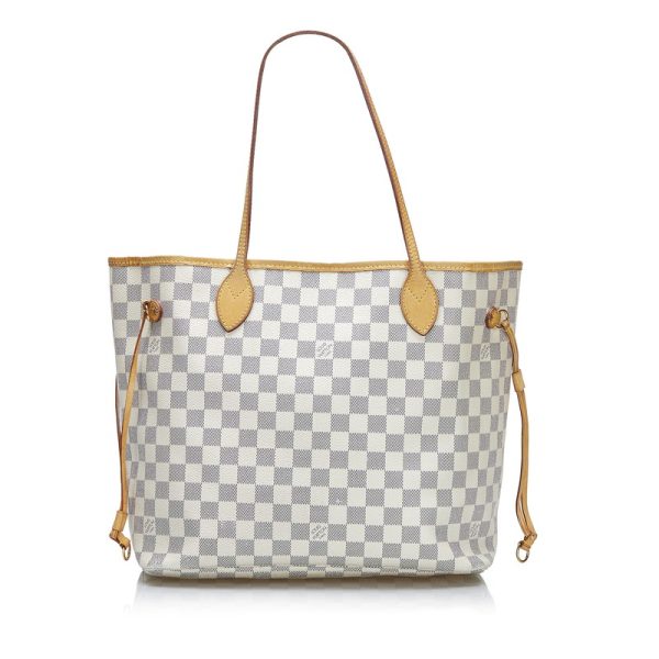 71ne2b6mrgh7azci 3 Louis Vuitton Damier Azur Neverfull MM Tote Bag Shoulder White PVC Leather