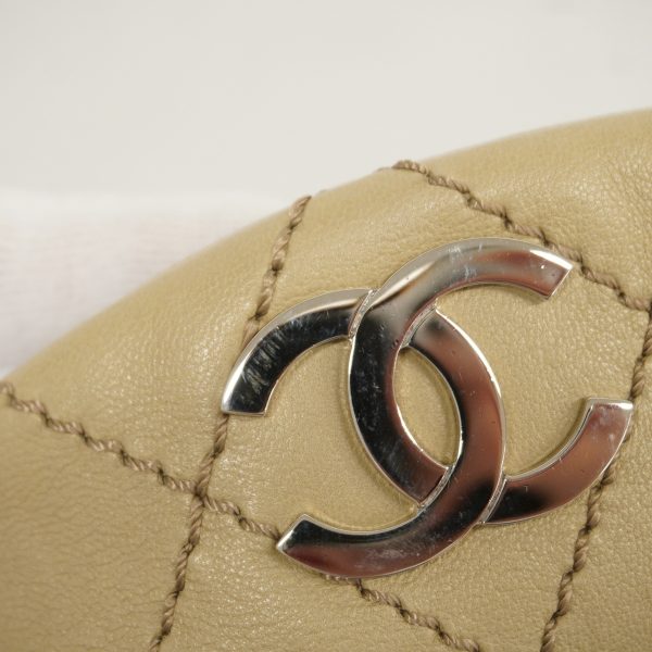 8 Chanel Shoulder Bag Wild Stitch Leather Beige Silver