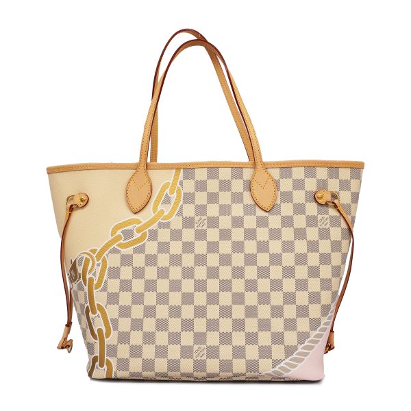 8 Louis Vuitton Tote Bag Damier Azur Neverfull MM graffiti Chain White