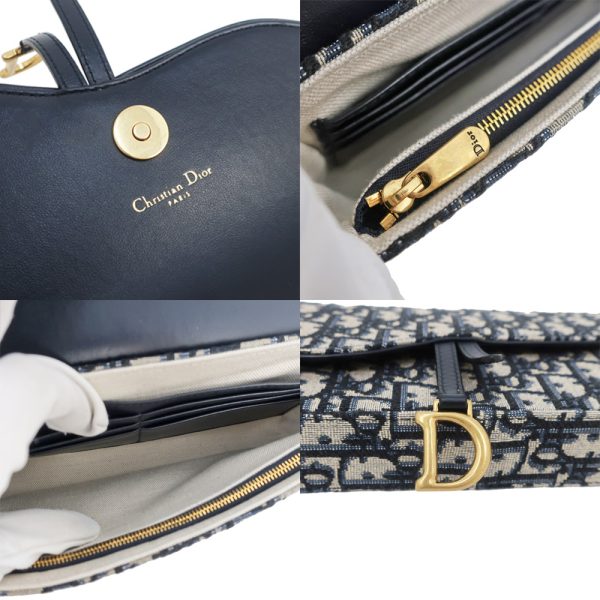 8 Christian Dior Chain Pouch Shoulder Bag Jacquard Oblique Navy