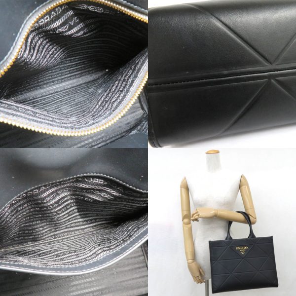 9 Prada Top Stitch Leather Medium Bag Tote Bag Black