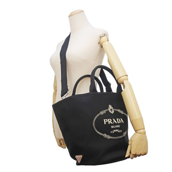 9 Prada Tote Bag Canapa Black 2way Hand Shoulder