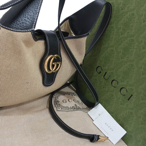 9 Gucci Shoulder Bag Aphrodite Medium Leather BeigeBlack