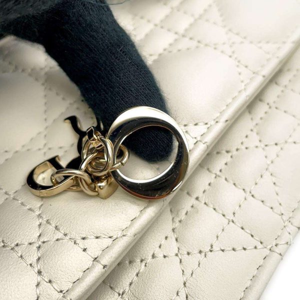 9 Dior Chain Cannage Lambskin Clutch White