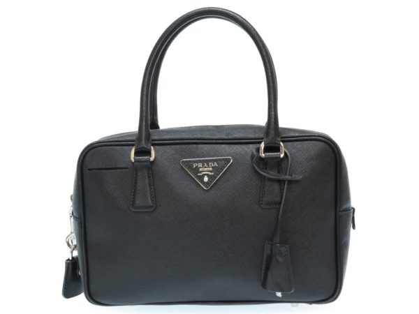 9a0127ee5 1 Prada Saffiano Leather Handbag Black Silver Metal