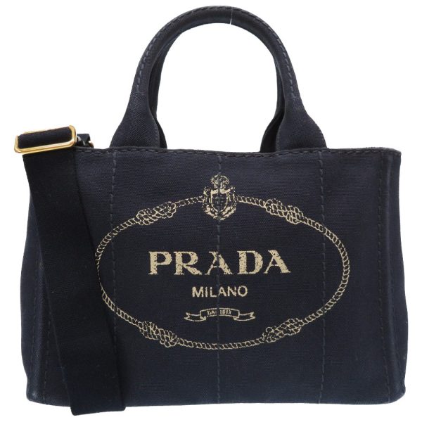 9f0265eza5 1 Prada Canapa Canvas Navy 2way Handbag Gold Metal