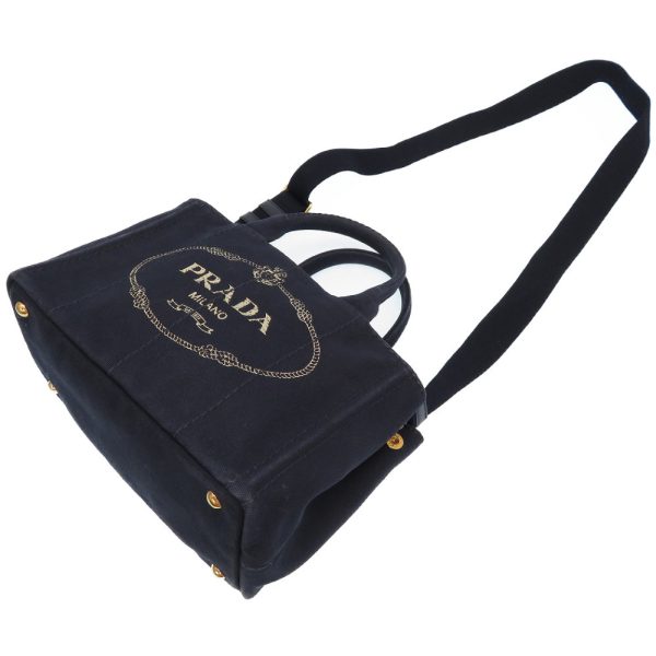 9f0265eza5 5 Prada Canapa Canvas Navy 2way Handbag Gold Metal