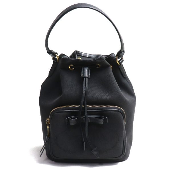 er23 0816 2 817 Prada Duet Handbag Canvas Leather Black Ribbon Gold Metal