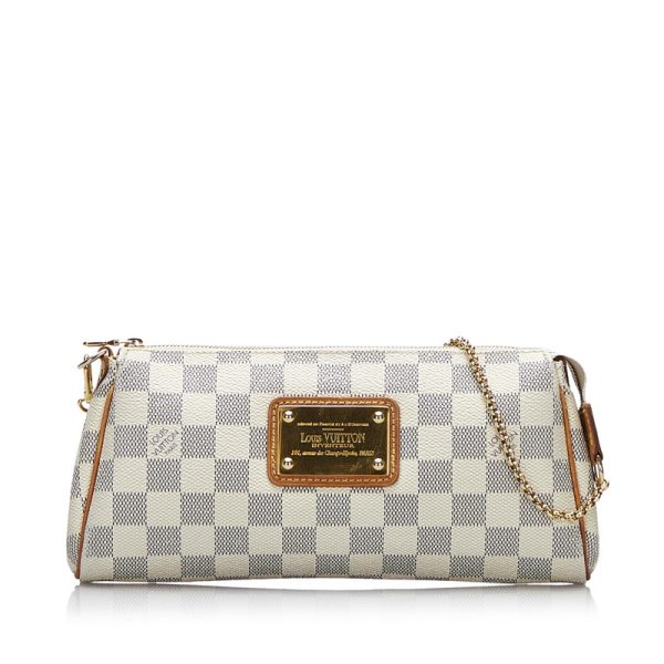 igopntf5l46xl3ha 1 Louis Vuitton Damier Azur Eva Chain Shoulder Handbag White PVC Leather