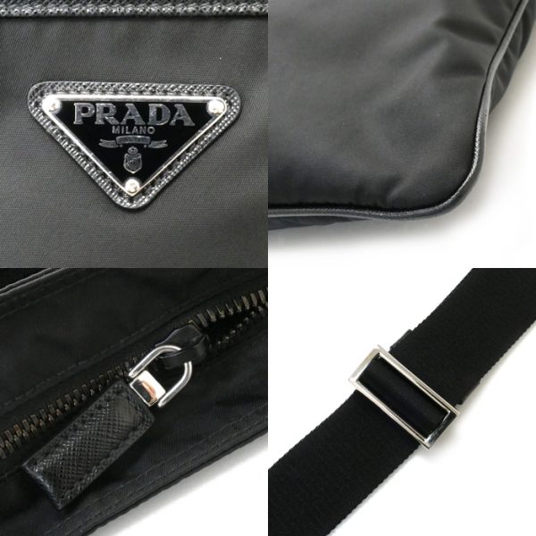 sb23 0526 20 5 Prada Tessuto Saffiano Shoulder Bag Black Nylon Leather