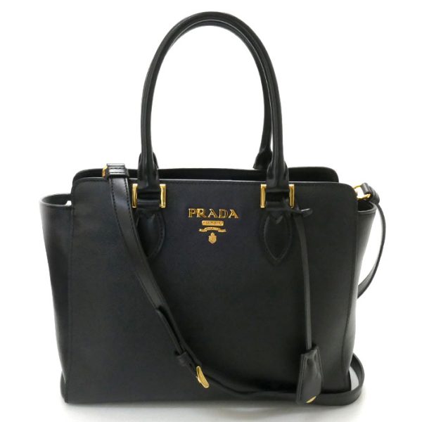 sb23 0609 21 1 Prada Saffiano Leather 2way Shoulder Bag Black Gold Metal Fittings