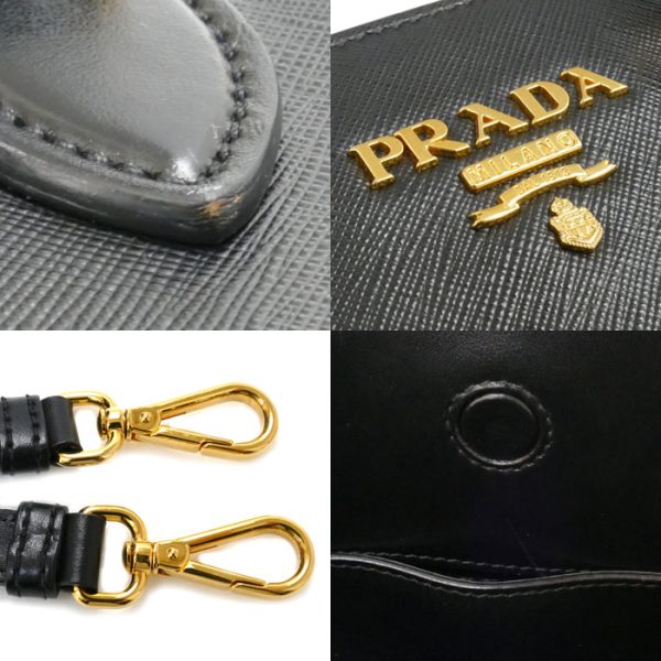 sb23 0609 21 7 Prada Saffiano Leather 2way Shoulder Bag Black Gold Metal Fittings