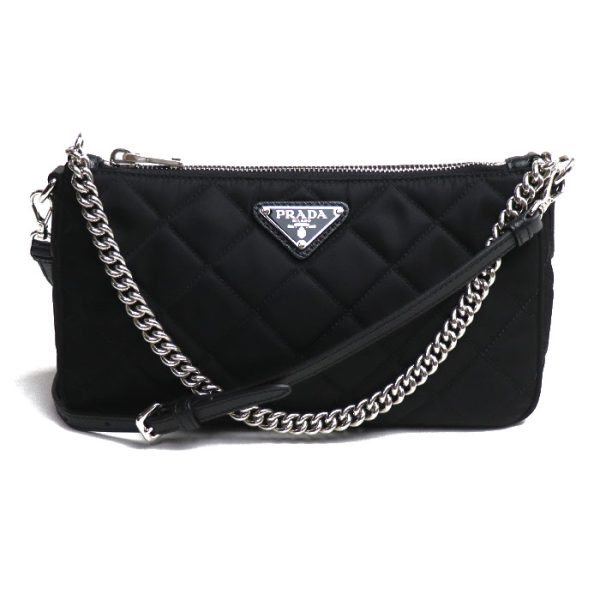 sb23 0811 22 812 Prada Tessuto 2way Shoulder Bag Nylon Black Silver Metal