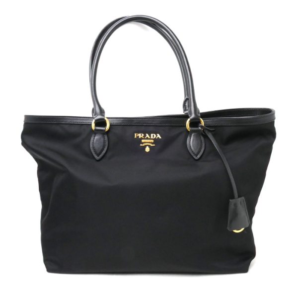 sb23 1020 10 1 Prada Tessuto Tote Bag Nylon Leather Black Gold Metal Fittings