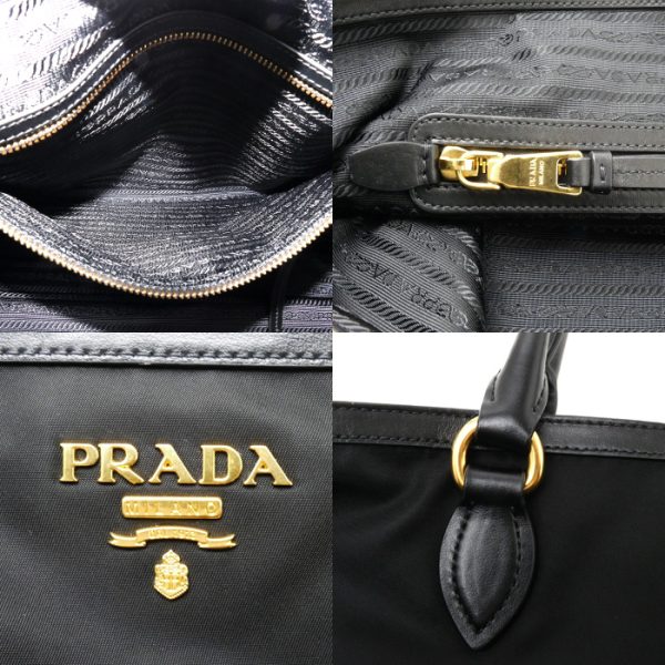 sb23 1020 10 4 Prada Tessuto Tote Bag Nylon Leather Black Gold Metal Fittings