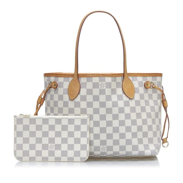 zs22j5gbz3wqjona 14 Louis Vuitton Damier Azur Neverfull PM Tote Handbag White PVC Leather