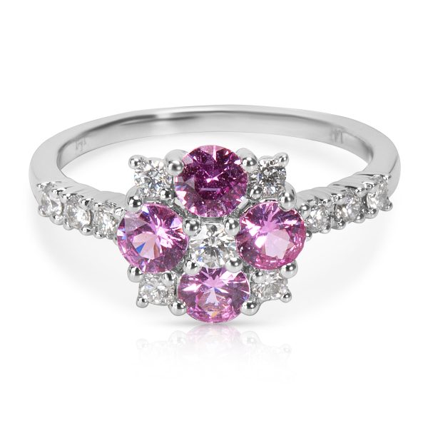 006646 fv BRAND NEW Flower Shape Ring in 14K WG with Pink Sapphire and Diamonds 036 CTW