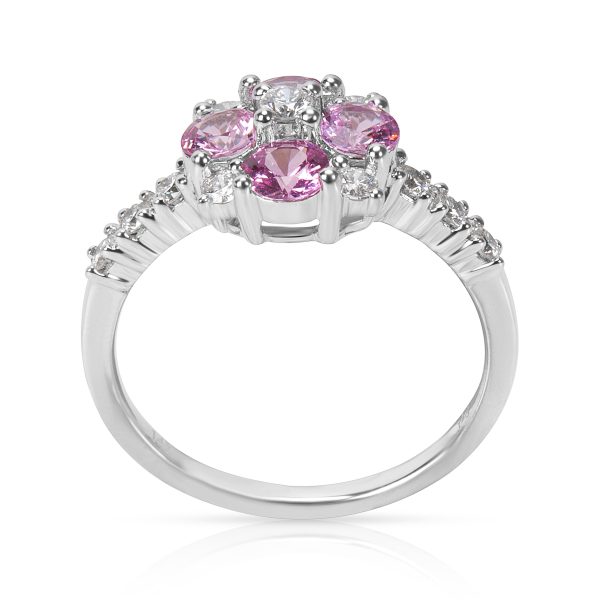 006646 pv BRAND NEW Flower Shape Ring in 14K WG with Pink Sapphire and Diamonds 036 CTW