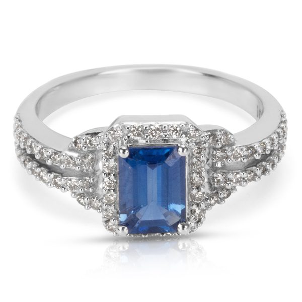 007600 fv Sapphire and Diamond Vintage Style Ring in 14K White Gold 038 CTW