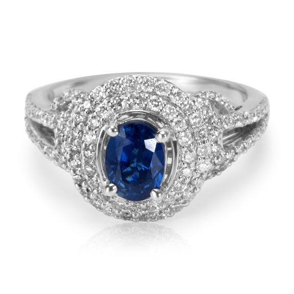 007604 fv BRAND NEW Diamond Sapphire Double Halo Fashion Ring in 14k WG 065 CTW