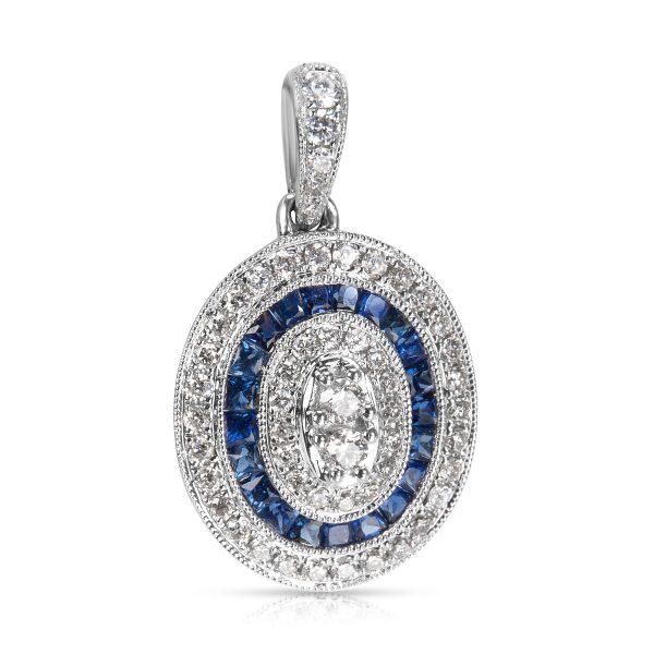 007764 fv BRAND NEW Sapphire Diamond Oval Halo Pendant in 18k White Gold 108 CTW