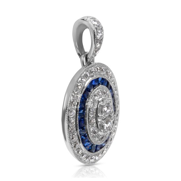 007764 sv 29c344f5 61c4 40d9 9a3b a620b18c0d93 BRAND NEW Sapphire Diamond Oval Halo Pendant in 18k White Gold 108 CTW