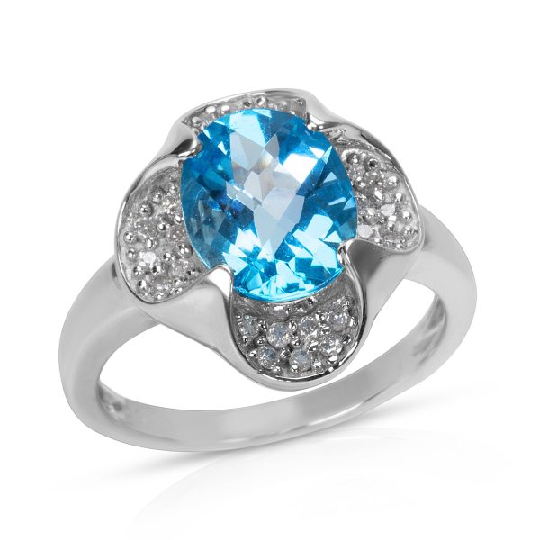 008356 av BRAND NEW Diamond Blue Topaz Oval Fashion Ring in 14k White Gold 020 CTW