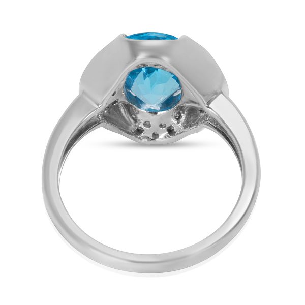 008356 bv BRAND NEW Diamond Blue Topaz Oval Fashion Ring in 14k White Gold 020 CTW