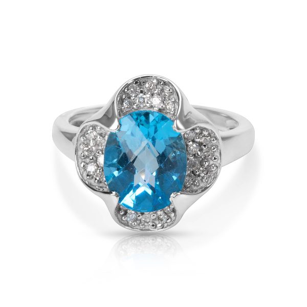 008356 fv BRAND NEW Diamond Blue Topaz Oval Fashion Ring in 14k White Gold 020 CTW