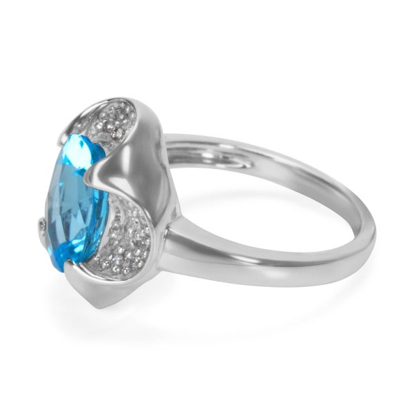 008356 sv BRAND NEW Diamond Blue Topaz Oval Fashion Ring in 14k White Gold 020 CTW