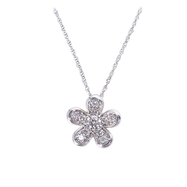 009314 fv BRAND NEW Diamond Flower Necklace in 14K White Gold 055 CTW