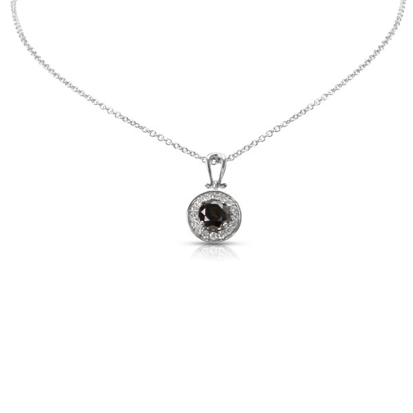 009672 fv Black Diamond Halo Necklace in 14K White Gold 097 Ctw on Chain