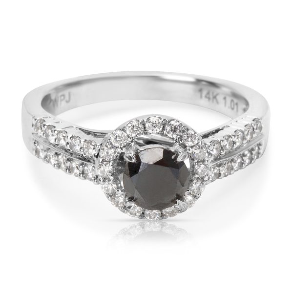 009945 fv BRAND NEW Black Diamond Engagement Ring in 14k White Gold 102 CTW