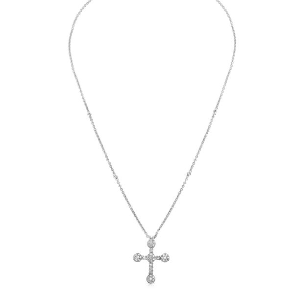 015265 pv BRAND NEW Diamond Cross Pendant with Chain in 18K White Gold 096 CTW