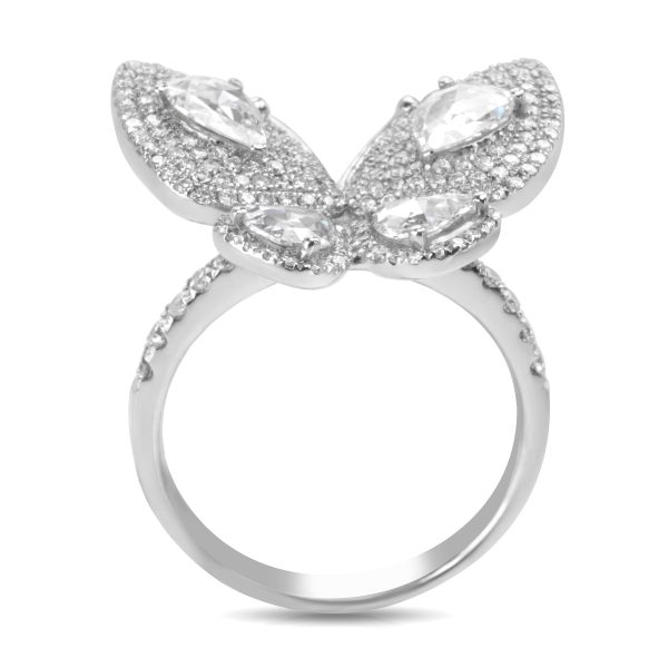 017237 pv BRAND NEW Rose Cut Diamond Butterfly Ring in 18K White Gold 250 CTW