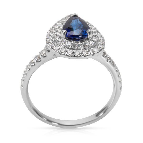 017410 pv BRAND NEW Diamond Sapphire Halo Pear Ring in 18k White Gold 168 CTW