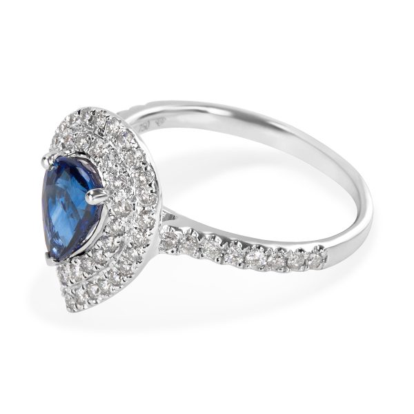 017410 sv BRAND NEW Diamond Sapphire Halo Pear Ring in 18k White Gold 168 CTW