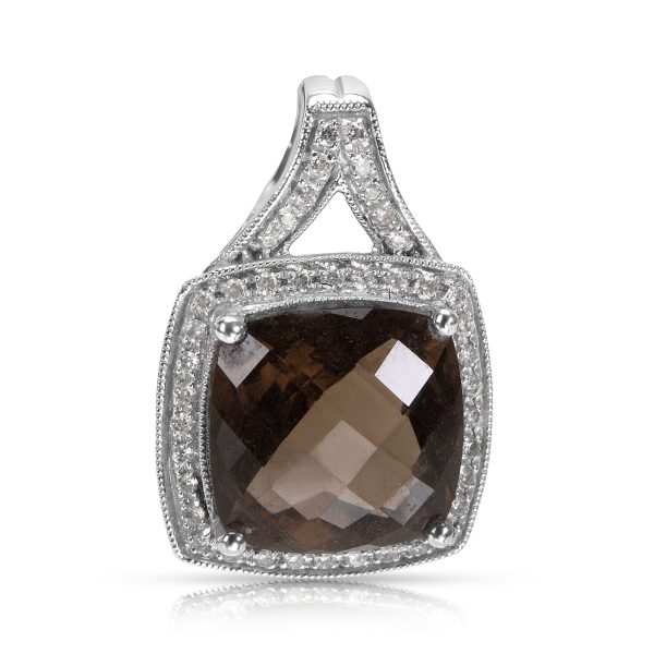 018392 fv Smoky Quartz Diamond Fashion Pendant in 18k White Gold 012 CTW